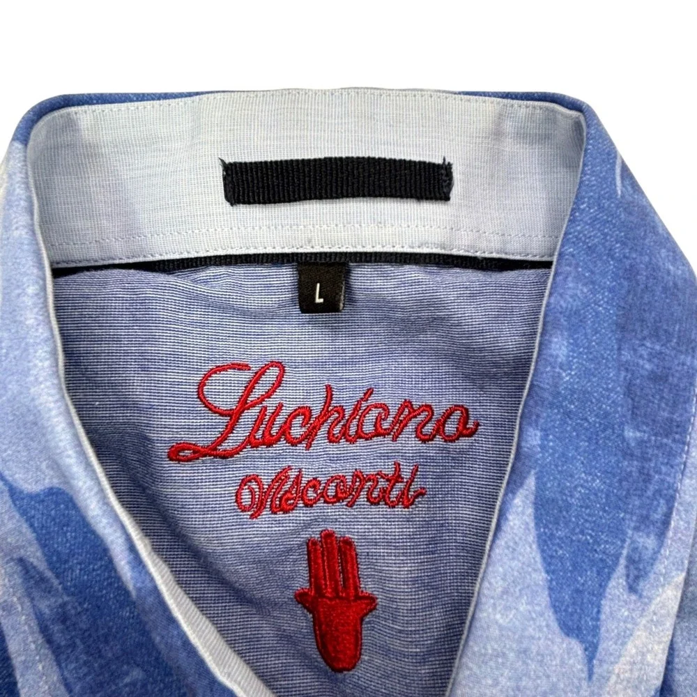 Luciano Visconti Mens‎ Shirt Large Blue Camouflage Pattern Short Sleeve - Picture 5 of 16
